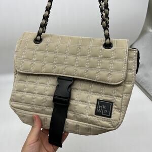 IHKWIP Quilted Flap Convertible Shoulder Bag with Chain Strap Sand